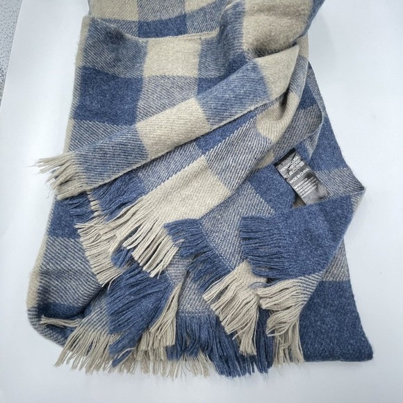 Unisex Fringe Scarf Blue Beige Viscose Plaid Long Rectangular 82 X 24.5 Inches - Picture 7 of 11